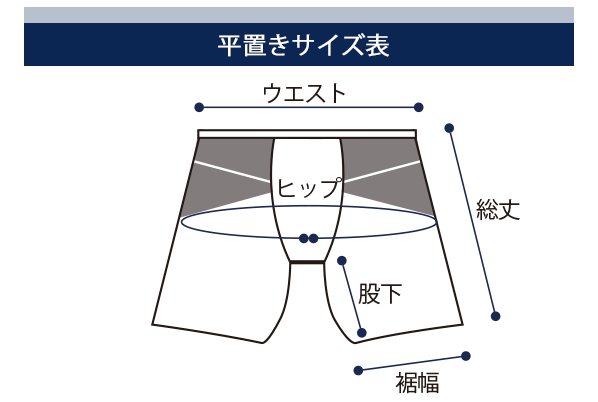 整体パンツ NEW ZERO の平置きサイズ表